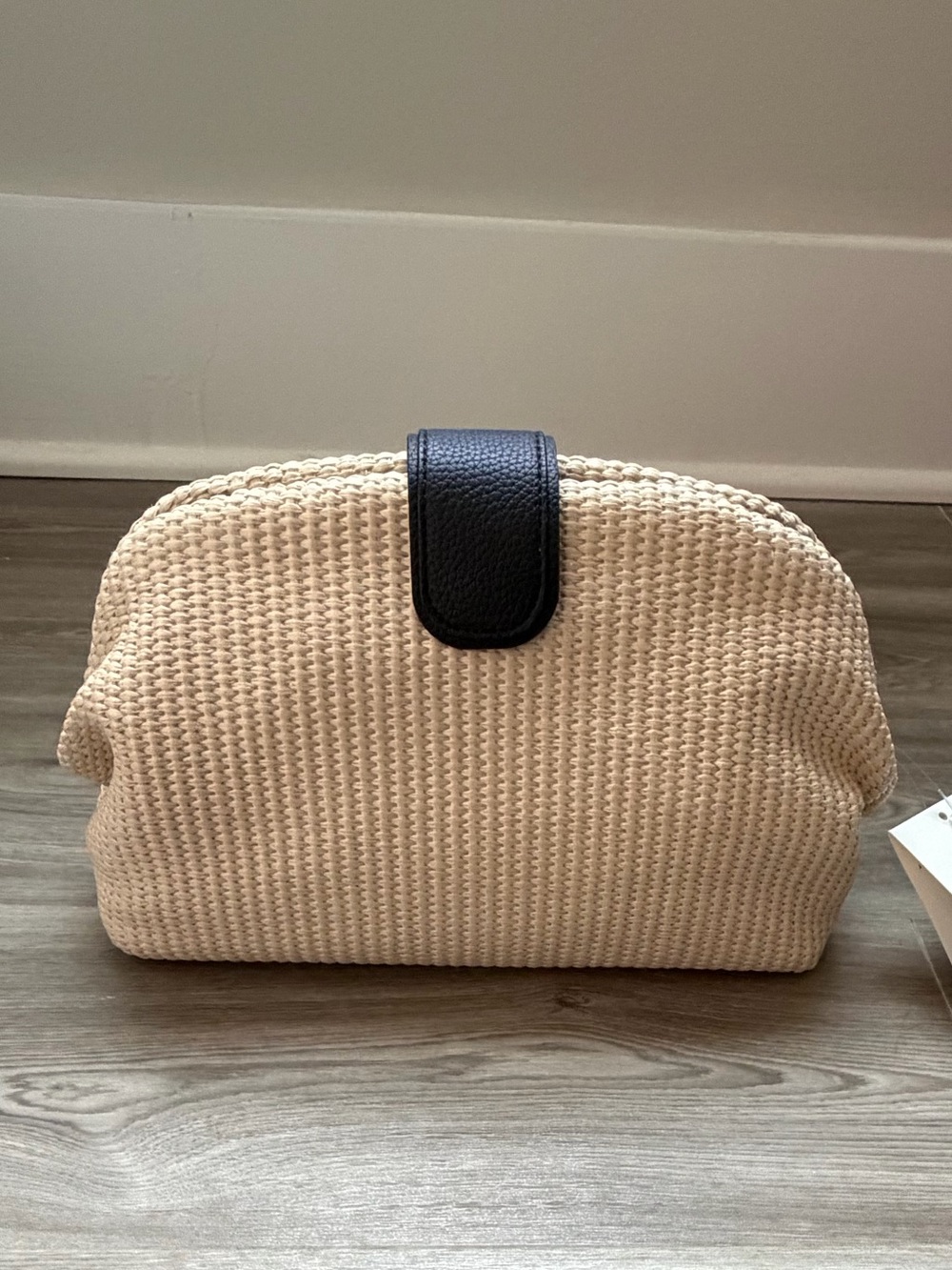 Free Assembly Women's Textured Clutch Handbag, Straw with Leather Accent